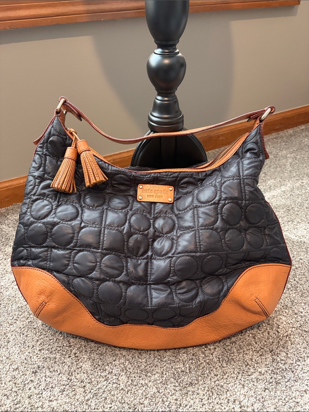 kate spade Black Quilted Shoulder Bag with Tan Leather Trim